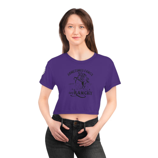 "Sometimes Fancy Always Ranchy" Crop Tee (Purple)